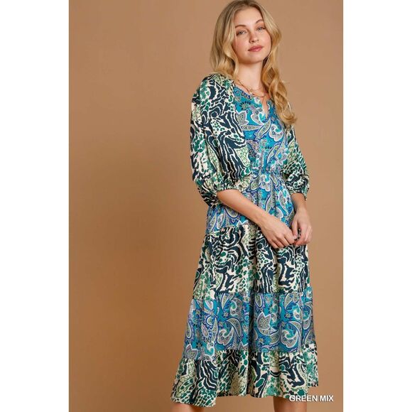 Umgee NWT Boutique Gypsy Boho Floral Paisley Print Dress S M L - Picture 3 of 10